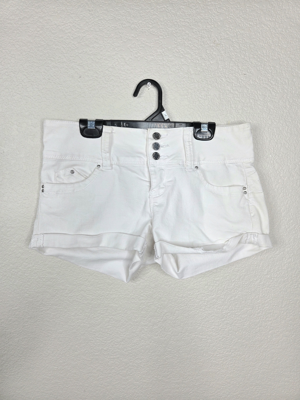 Women's White Denim Shorts Button Fly Pockets Size 8-10 Waist 30 in